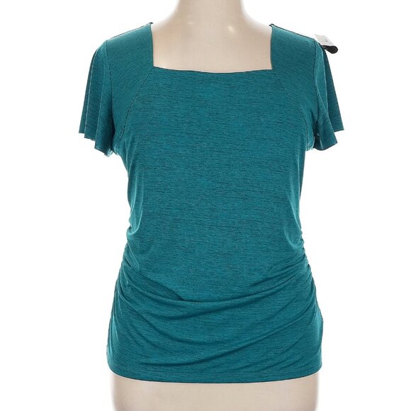 AB Studio Square Neck Blouse Green Heathered Ruched M - Picture 1 of 10